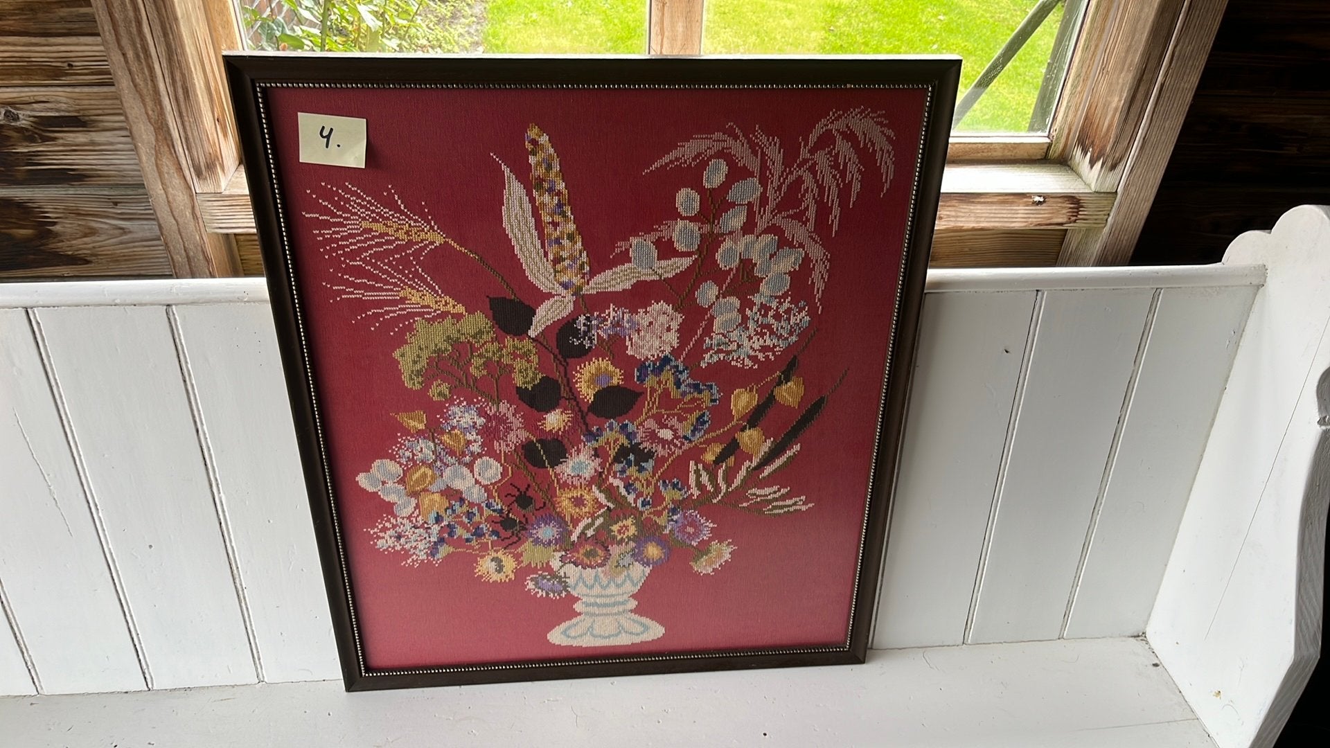 Handgemaakt borduurwerk Kruissteek nr 4 van boeket droogbloe, Ophalen of Verzenden, 50 tot 75 cm, Schilderij