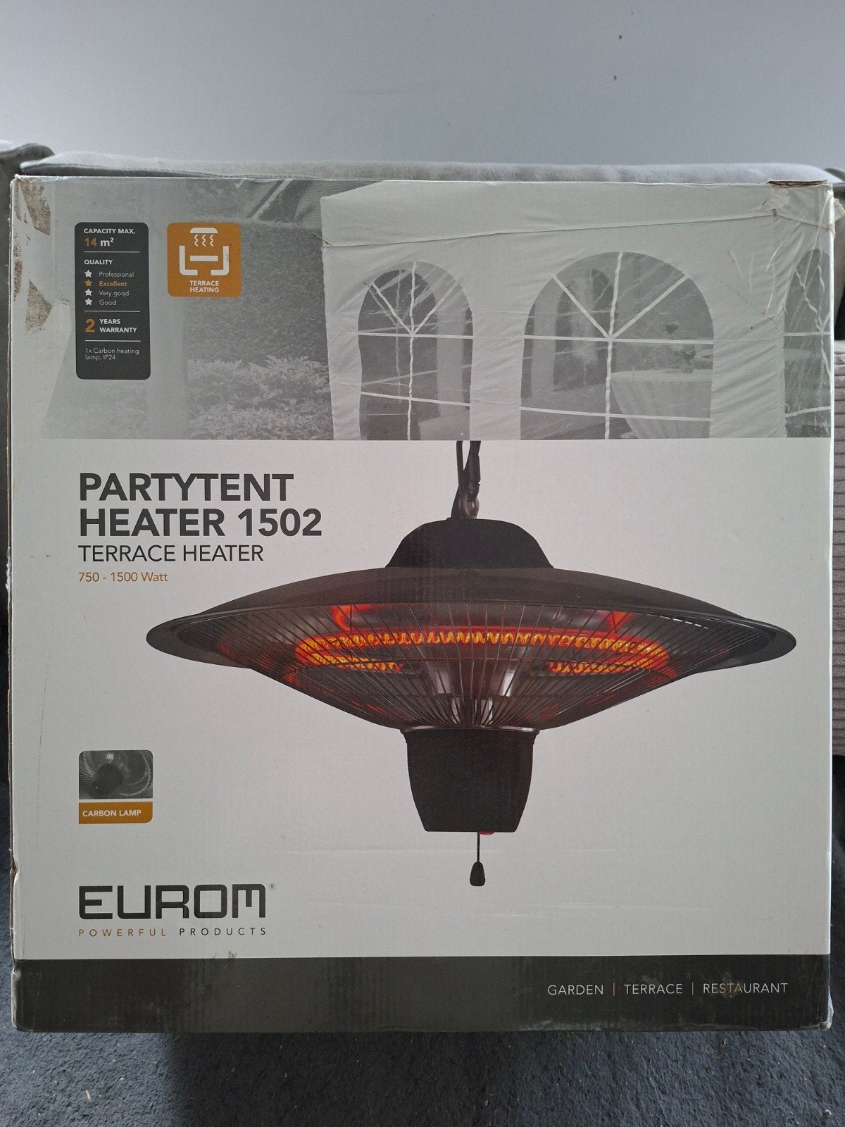 Z.g.a.n. terras partytent voortent heater van Eurom 1502, Tuin en Terras, Terrasverwarmers, Ophalen of Verzenden, Zo goed als nieuw