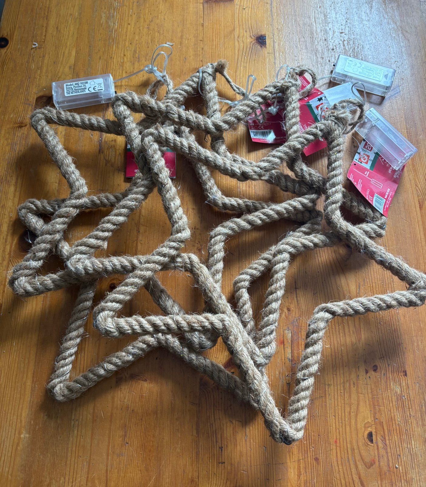 4x jute Ster 35cm met verlichting nieuw Kerst hobby workshop, Ophalen of Verzenden, Nieuw