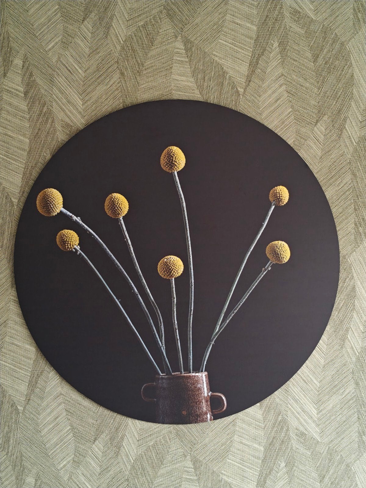 HIP ORGNL Wandcirkel Yellow Craspedia Flora – Ø 100 cm, Ophalen, Zo goed als nieuw, 75 tot 100 cm, Print