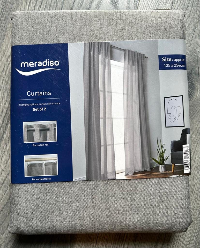 Meradiso Gordijnen Set van 2 - Grijs, 135x254cm, Huis en Inrichting, Stoffering | Gordijnen en Lamellen, Nieuw, Grijs, Ophalen of Verzenden