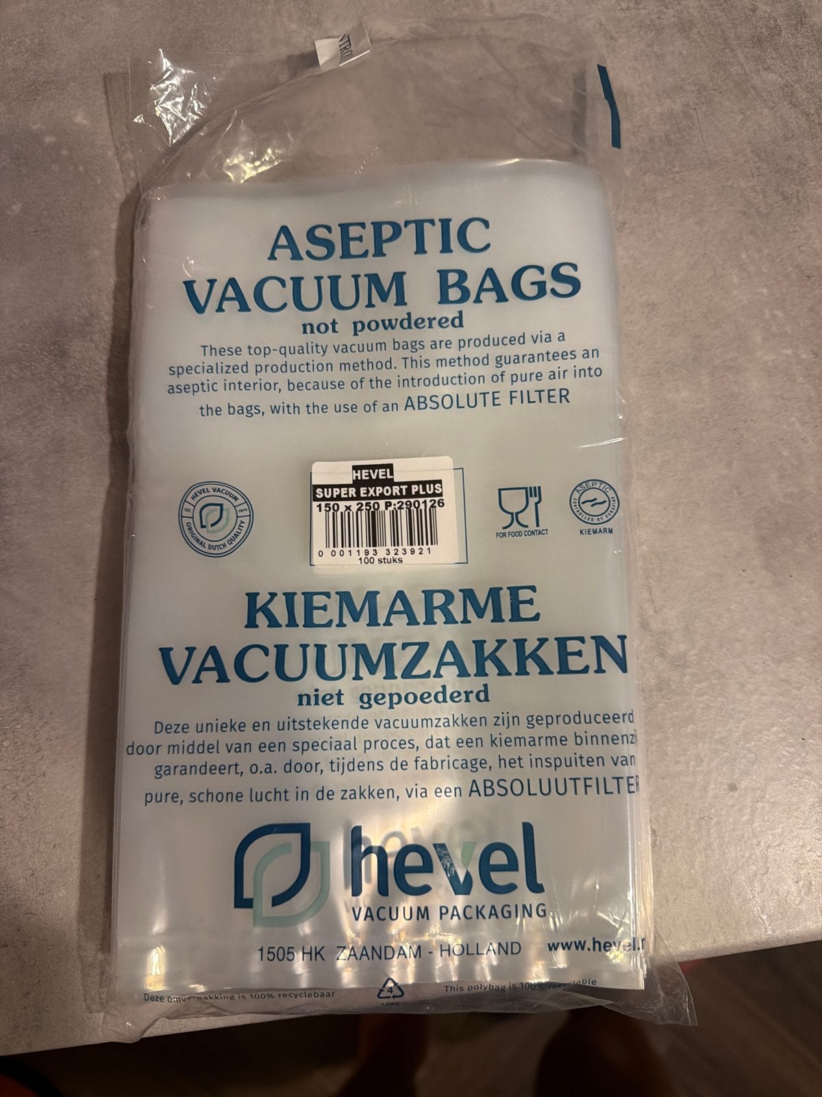 Hevel Kiemarme Vacuümzakken 150x250mm - 100 stuks, Witgoed en Apparatuur, Ophalen, Nieuw