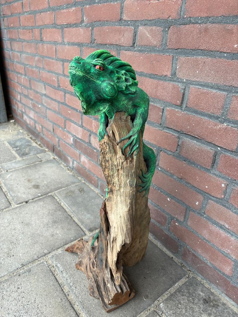 Houten beeld hagedis, Ophalen, Overige onderwerpen, Houtsnijwerk, 50 - 100 cm
