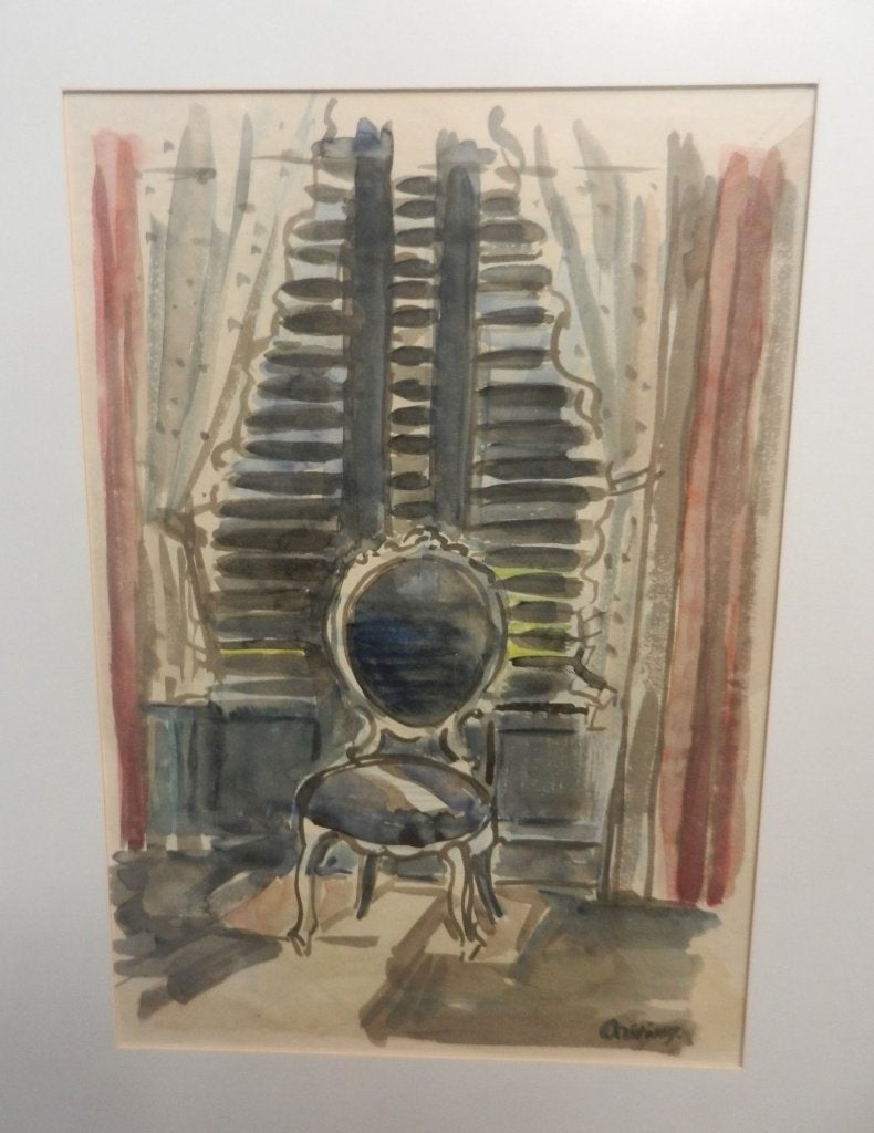 Fraai Aquarel Interieur m stoel Jeanne Bieruma Oosting 50x35, Antiek en Kunst, Kunst | Schilderijen | Klassiek, Ophalen of Verzenden