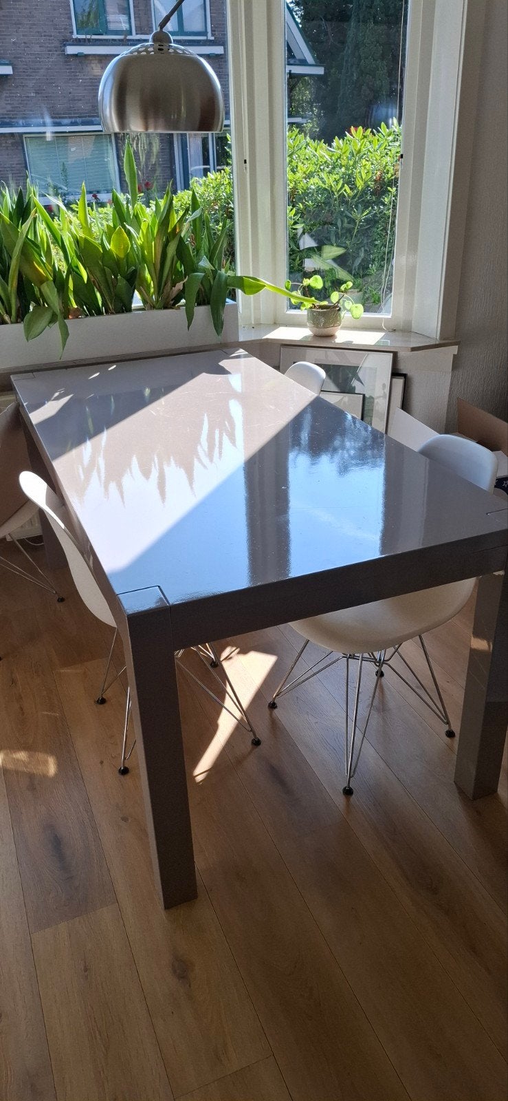 grijze eettafel, Ophalen, Gebruikt, Eikenhout, 50 tot 100 cm