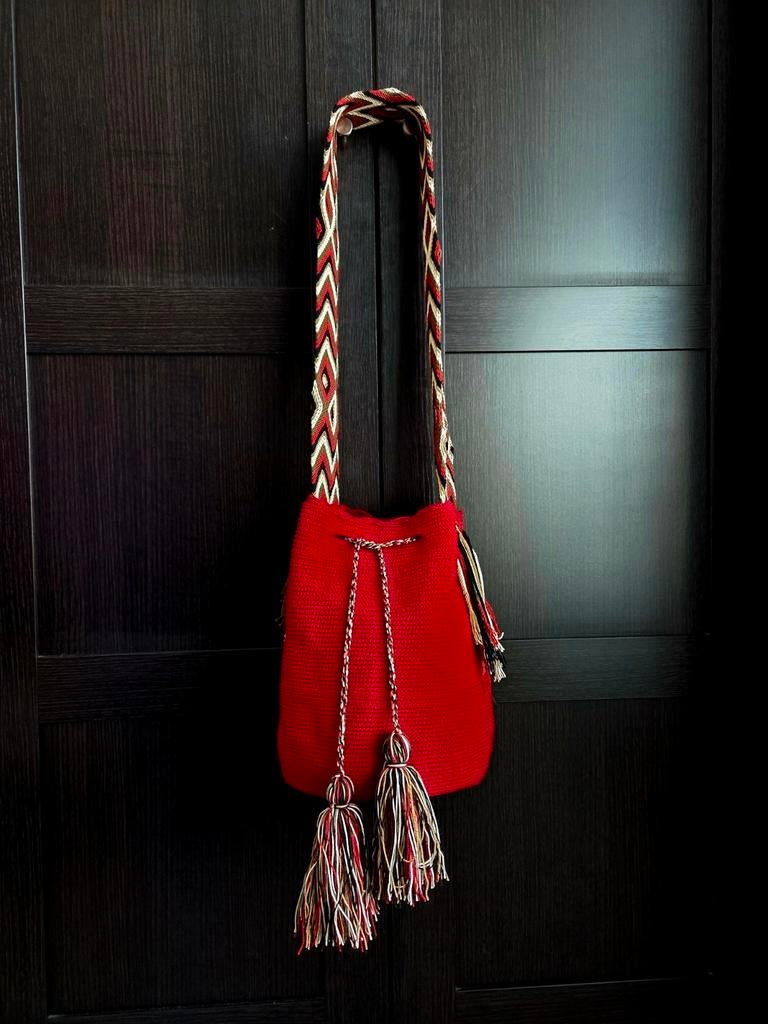 Nieuwe Wayuu Mochila tas Colombia rood bruin wit, Ophalen of Verzenden, Nieuw, Rood, Handtas
