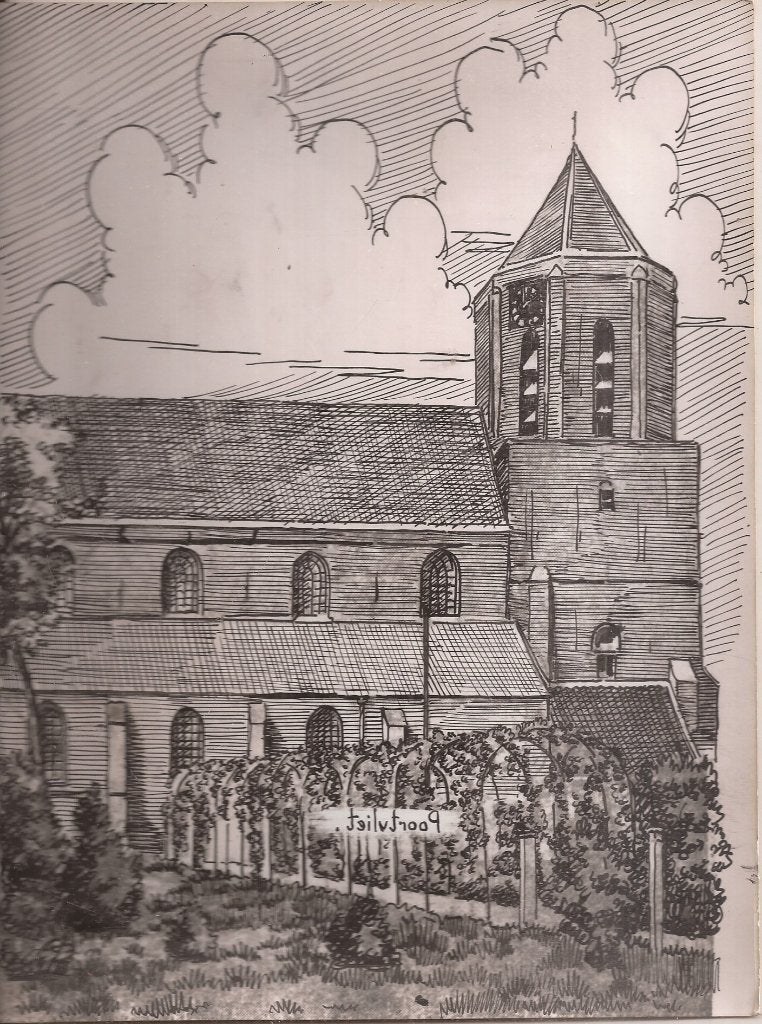 Poortvliet Kerk tekening Sievers ca.1948 Sint Pancratiuskerk, Ophalen of Verzenden, Tekening, Pentekening, Origineel