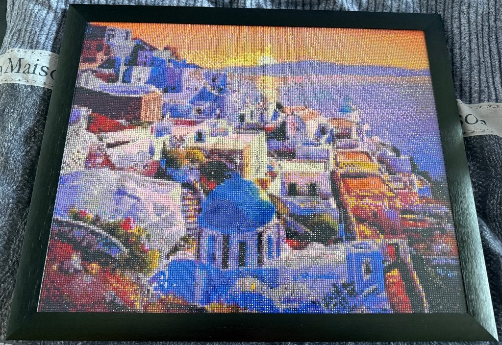 Prachtige ingelijste diamond painting: Santorini, Ophalen, Zo goed als nieuw, Schilderij