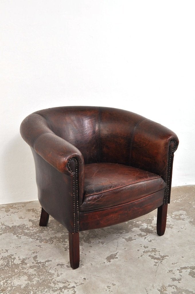 Vintage club chair lederen fauteuil stoel, Ophalen of Verzenden, Gebruikt, Minder dan 75 cm, 75 tot 100 cm