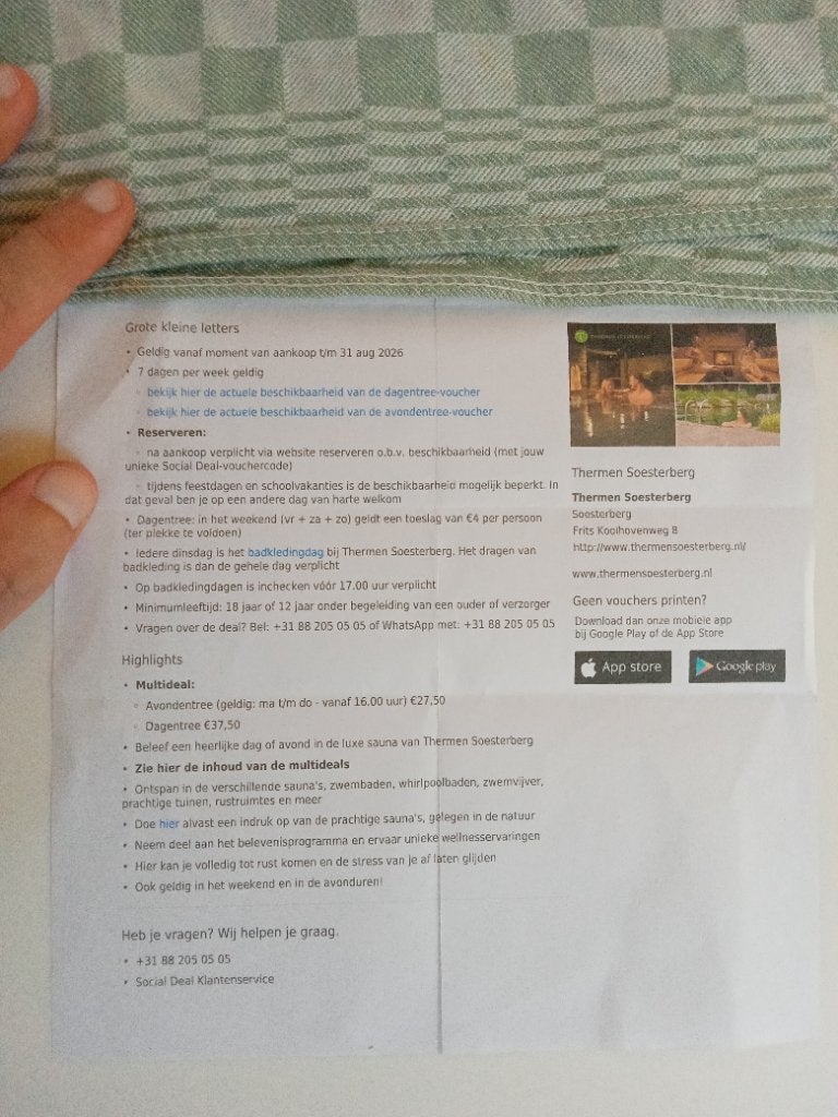 Dagentree Thermen Soesterberg, Tickets en Kaartjes, Kortingen en Cadeaubonnen, Eén persoon, Cadeaubon, Spa of Sauna
