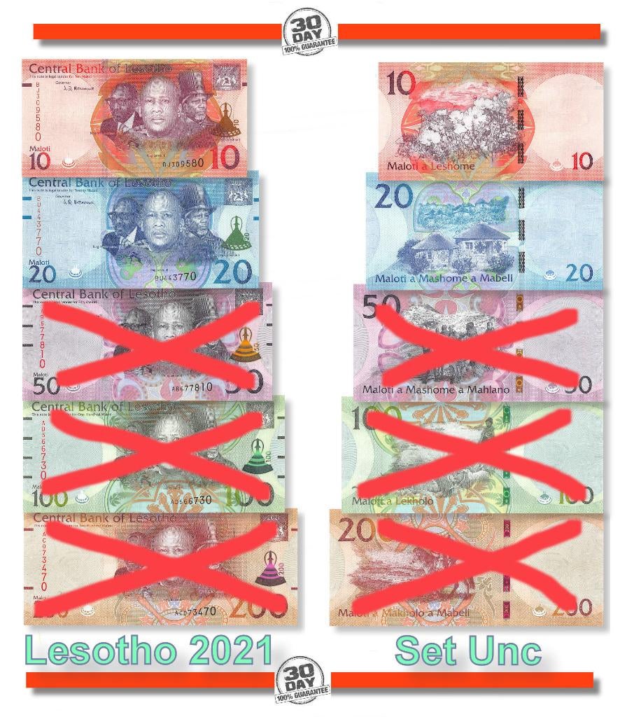 Lesotho set 10-20 Maloti 2021 Unc, Ophalen of Verzenden, Overige landen, Setje
