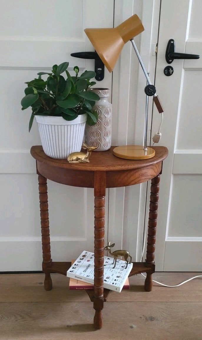 Antieke plantentafel tafeltje half rond eiken haltafel, Ophalen of Verzenden