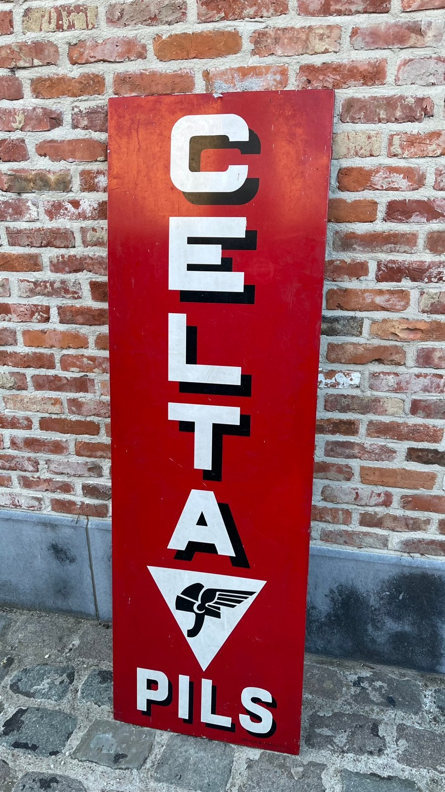 Vintage Celta Pils Reclamebord - Email Belgie, Ophalen, Gebruikt, Reclamebord, Plaat of Schild, Overige merken