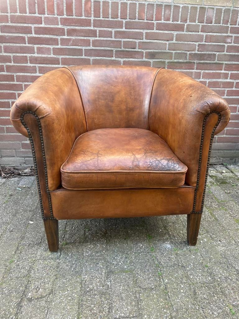 Schapen leren stoel, Ophalen, Gebruikt, Klassiek, 50 tot 75 cm