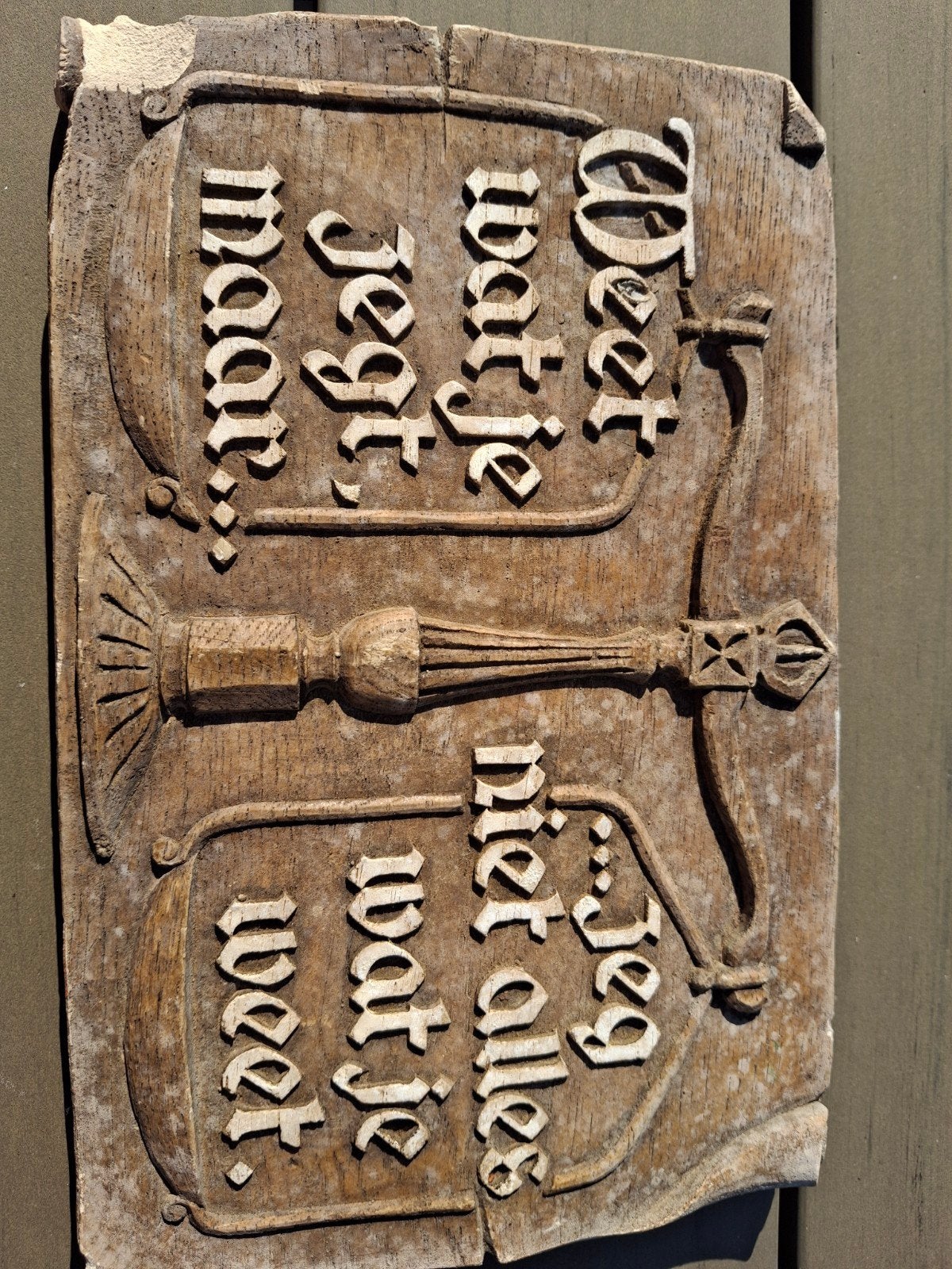Antiek Houten Wandpaneel met Spreuk, Ophalen of Verzenden