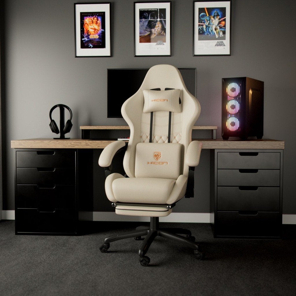 Gamestoel-Bureaustoel-Ergonomisch-Wit-Zwart-Beige, Ophalen, Beige, Bureaustoel, Ergonomisch