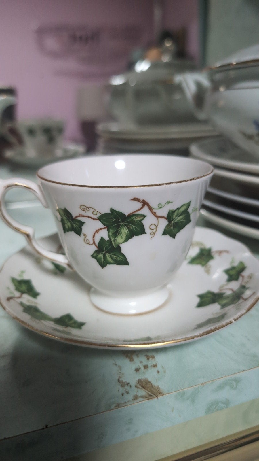 Colclough Bone China Kop en Schotel - Klimop Design, Ophalen of Verzenden