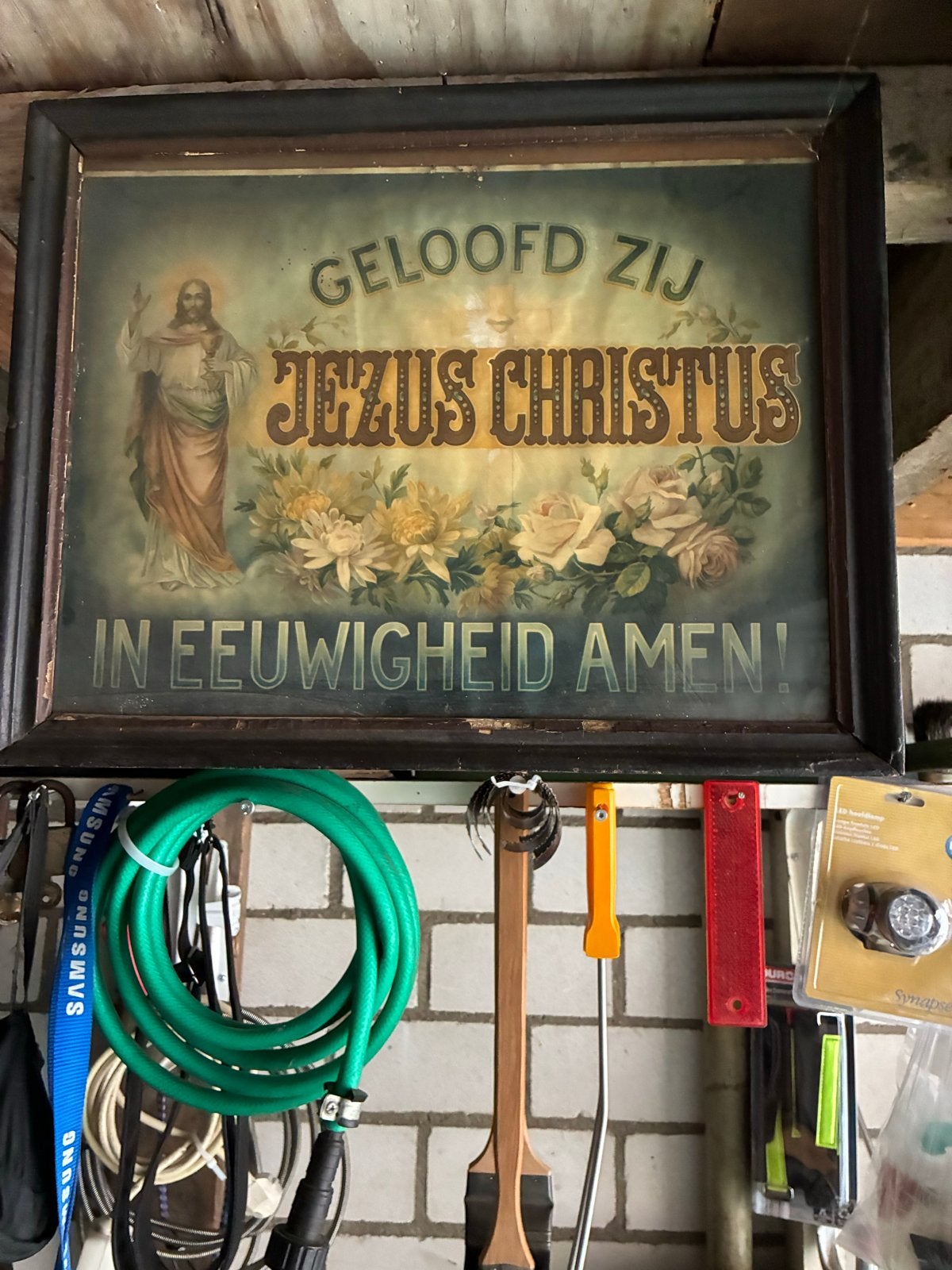 Antieke religieuze prent 'Geloofd zij Jezus Christus', Ophalen