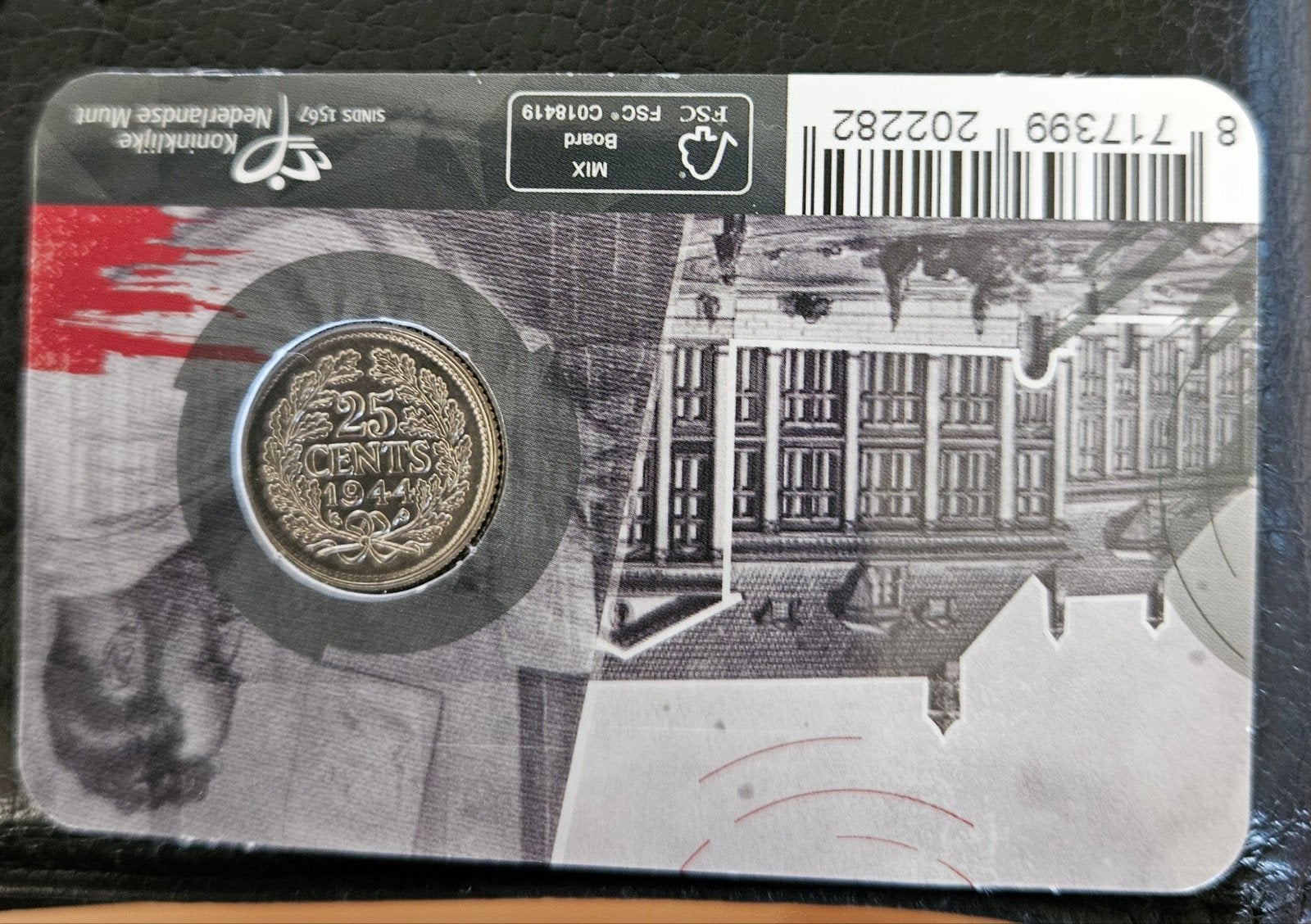 25 ct 1944 PE IN COINCARD, Ophalen of Verzenden, Koningin Wilhelmina, 25 cent