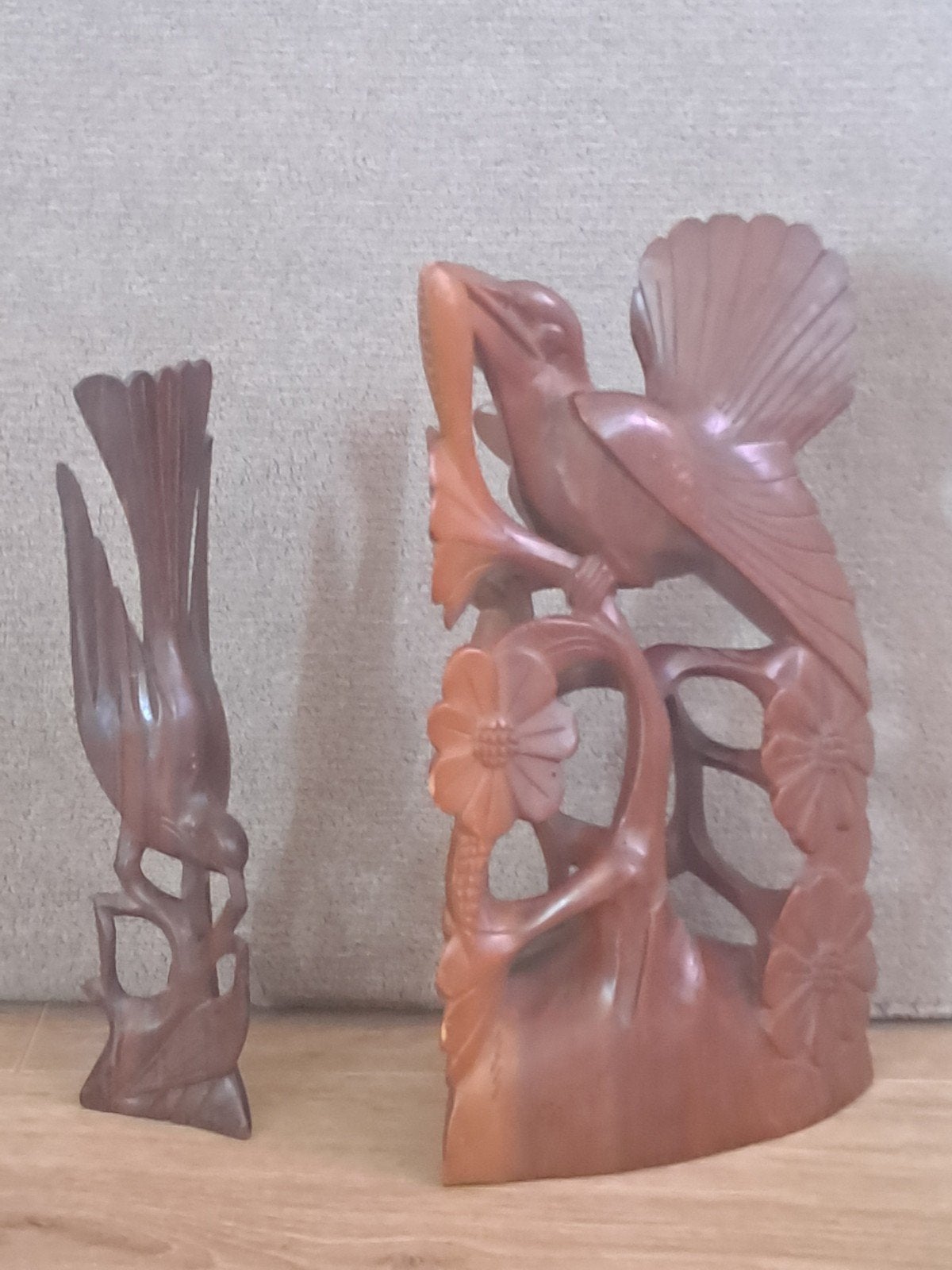 twee houtgestoken beelden van vogels, Antiek en Kunst, Ophalen of Verzenden