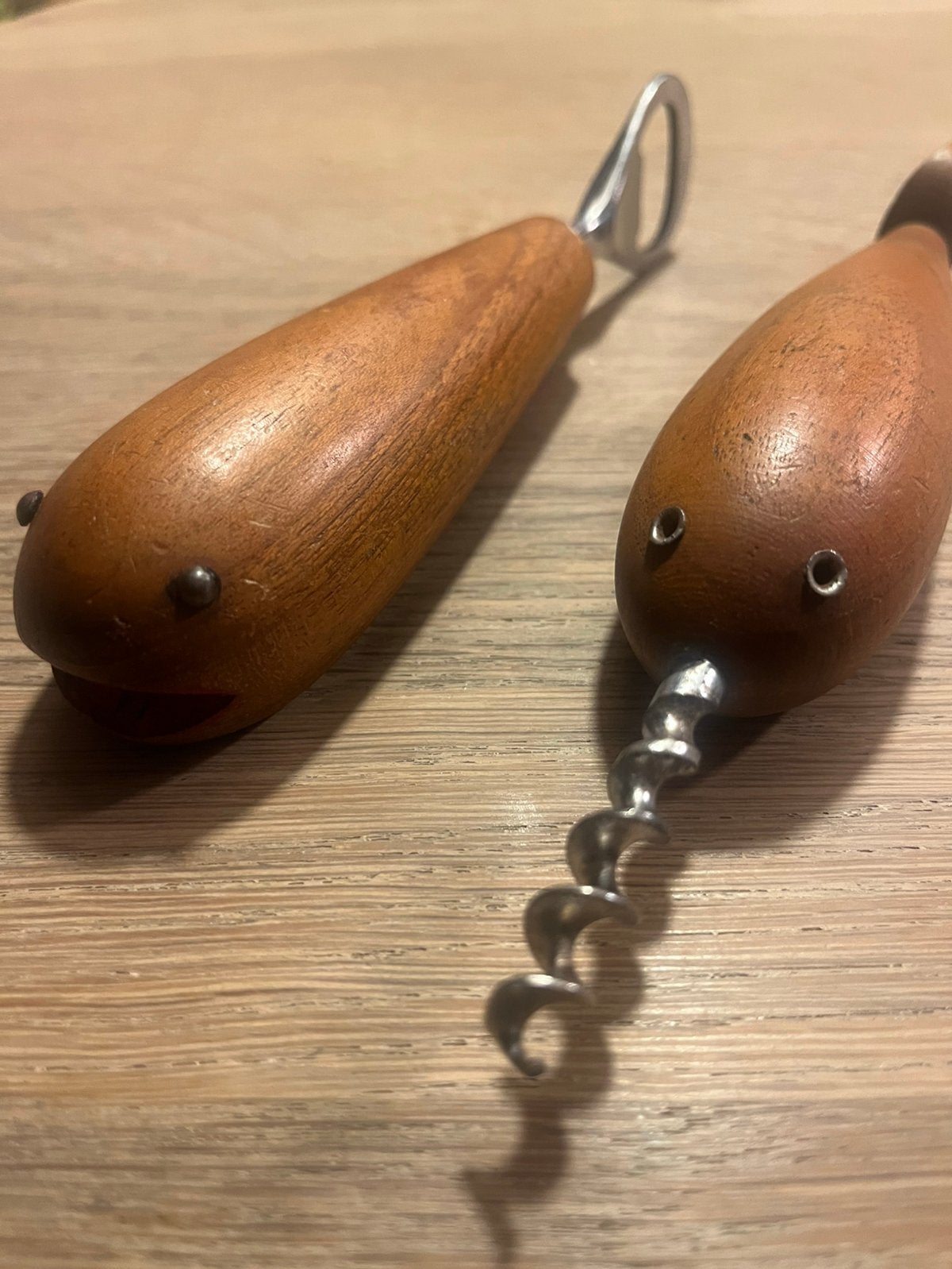 Vintage kurkentrekker en flesopener set, hout, Ophalen of Verzenden