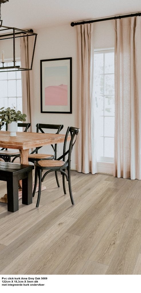 81,40m2 Pvc click Grey Oak integreerde kurk ondervloer=€1430, 75 m² of meer, Nieuw, Ophalen of Verzenden, Pvc click met kurk ondervloer grijs eiken kleur