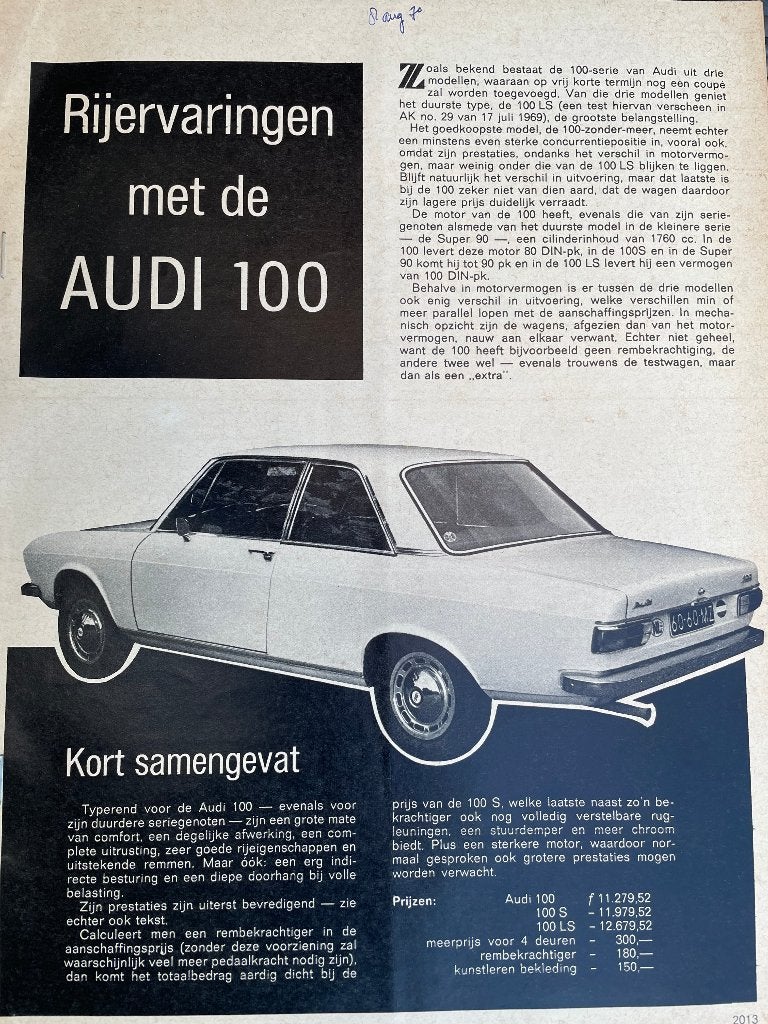 Test van Audi 100, 1970, uit Autokampioen, Boeken, Gelezen, Ophalen of Verzenden, Autokampioen, Audi