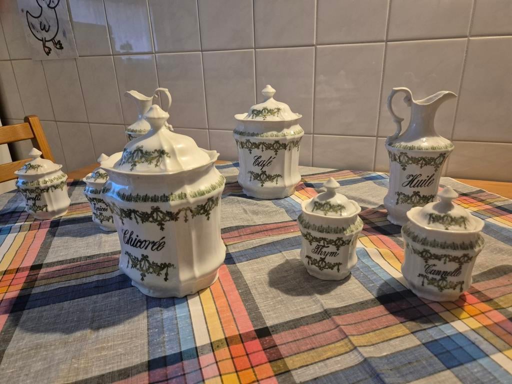 Antieke Franse Keukenpotten Set - Chicoré, Café, Huile, Antiek en Kunst, Ophalen
