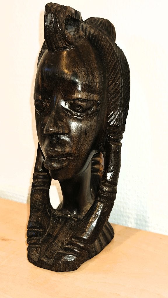 Afrikaans beeld - buste vrouw, Hout, Afrika, 21 cm, Houtsnijwerk