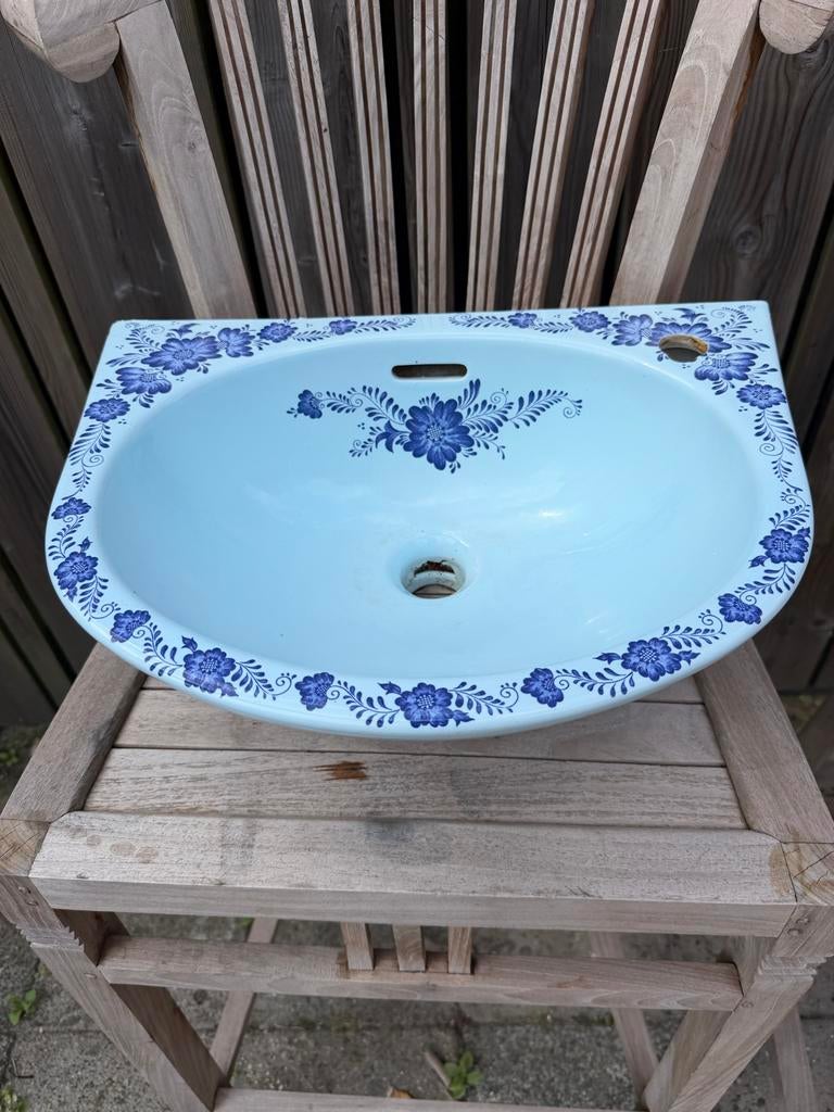 Antieke wasbak met Delfts blauw decor, Ophalen of Verzenden, Gebruikt