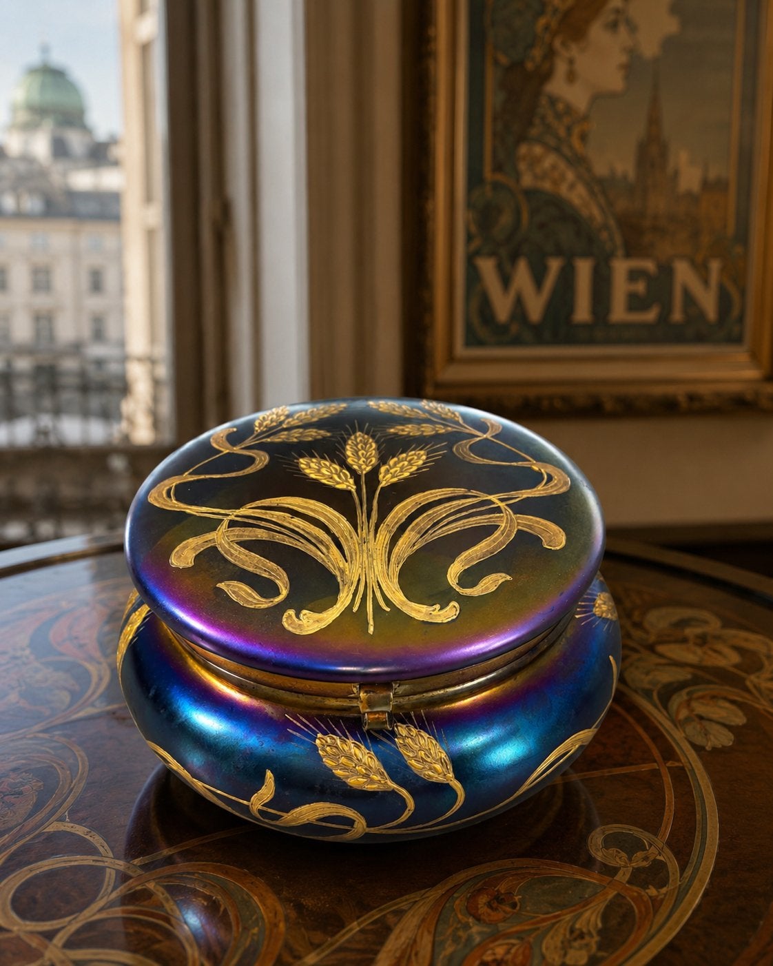 Loetz, irriserend glas, paars blauw rood goud. Art Nouveau, Ophalen of Verzenden