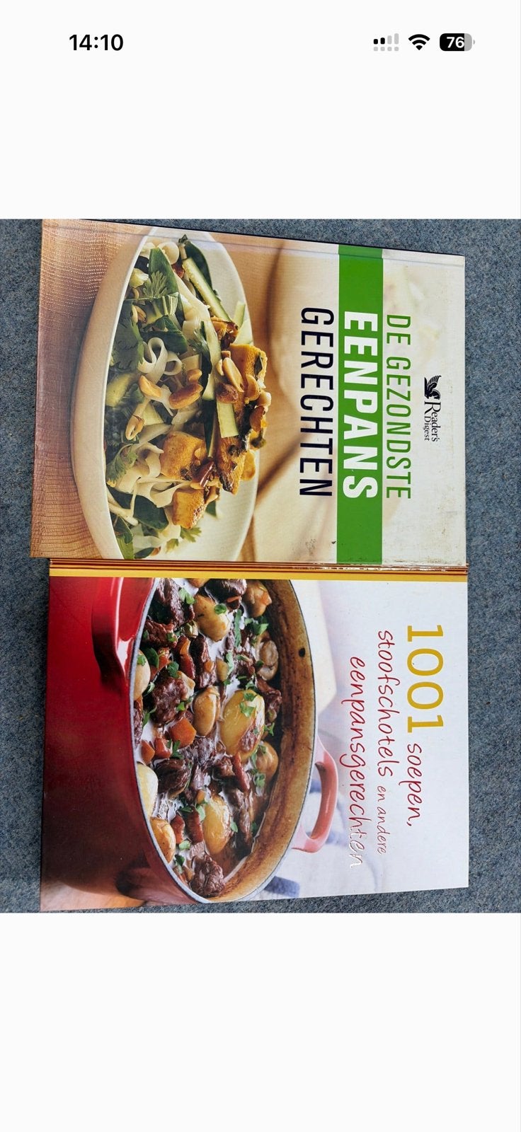 2 kookboeken: Gezondste Eenpansgerechten & 1001 Soepen, Voorgerechten en Soepen, Ophalen of Verzenden, Zo goed als nieuw, Gezond koken