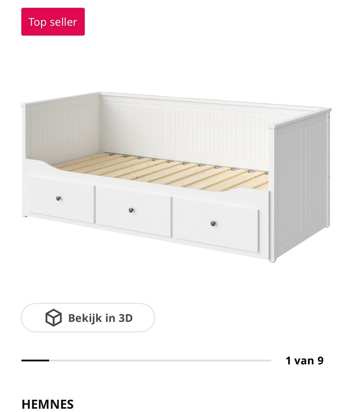 Hemnes uitschijfbaar bed, Ophalen, Gebruikt, Tweepersoons, Wit