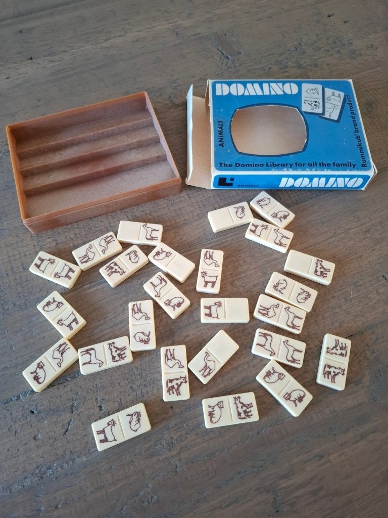 Vintage domino dieren spel – retro kinderspel, Ophalen of Verzenden, Zo goed als nieuw