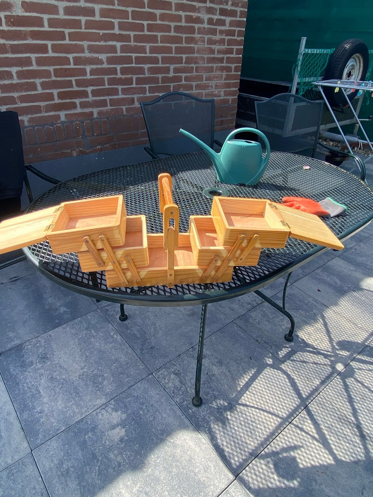 Vintage Houten Naaidoos - Uitschuifbaar Opbergsysteem, Ophalen of Verzenden, Gebruikt, Overige typen