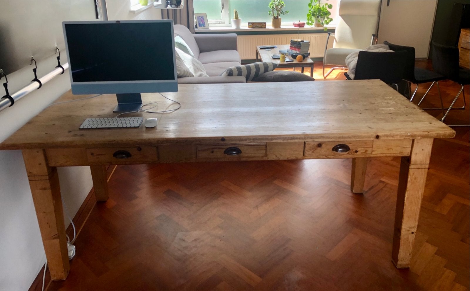 Landelijke grenen tafel 200x90x88 cm, Huis en Inrichting, Ophalen, Gebruikt, 50 tot 100 cm, 150 tot 200 cm