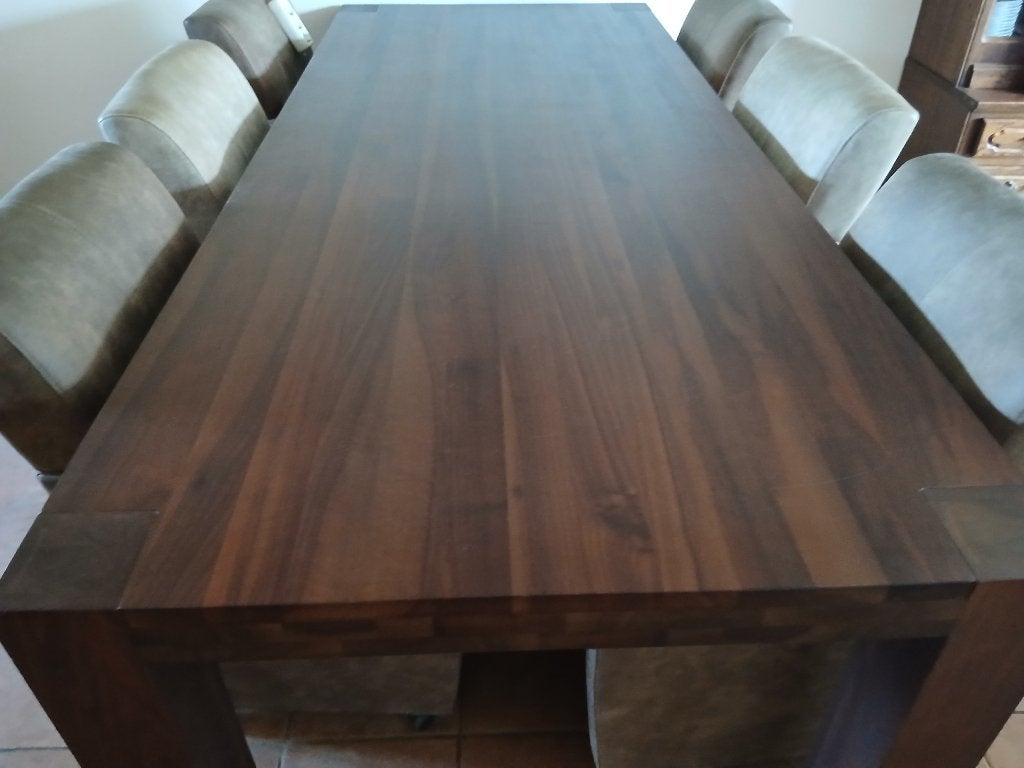 Eettafel met stoelen, Ophalen, Gebruikt, Notenhout donker, 200 cm of meer