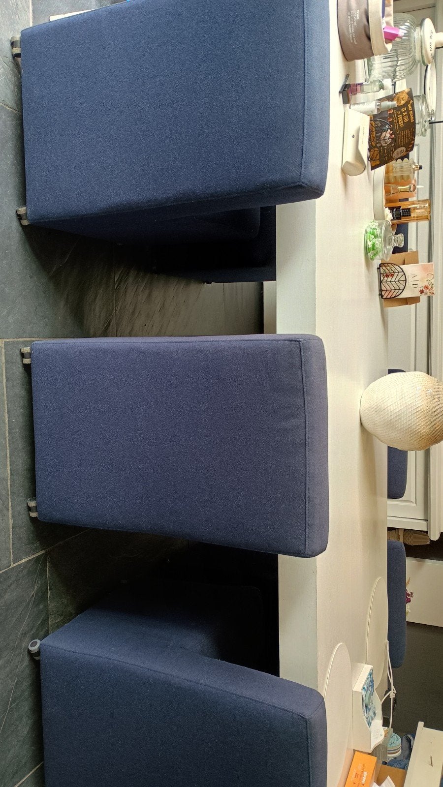 Set van 6 donkerblauwe eetkamerstoelen, Ophalen, Gebruikt, Blauw, Vijf, Zes of meer stoelen