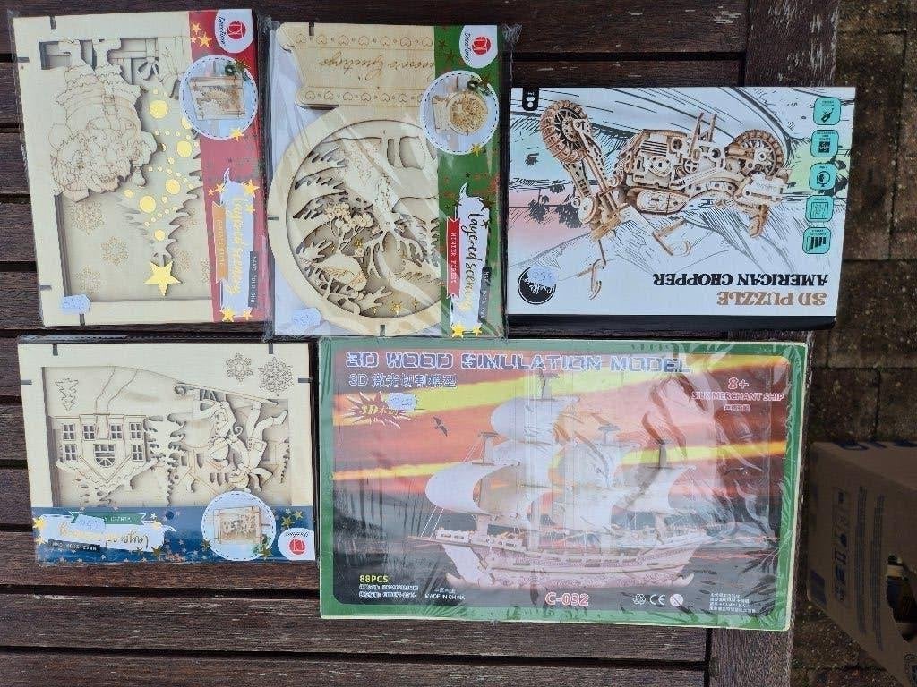 5 X Houten pakketjes div items, Overige thema's, Nieuw, Knutselwerk, Overige merken