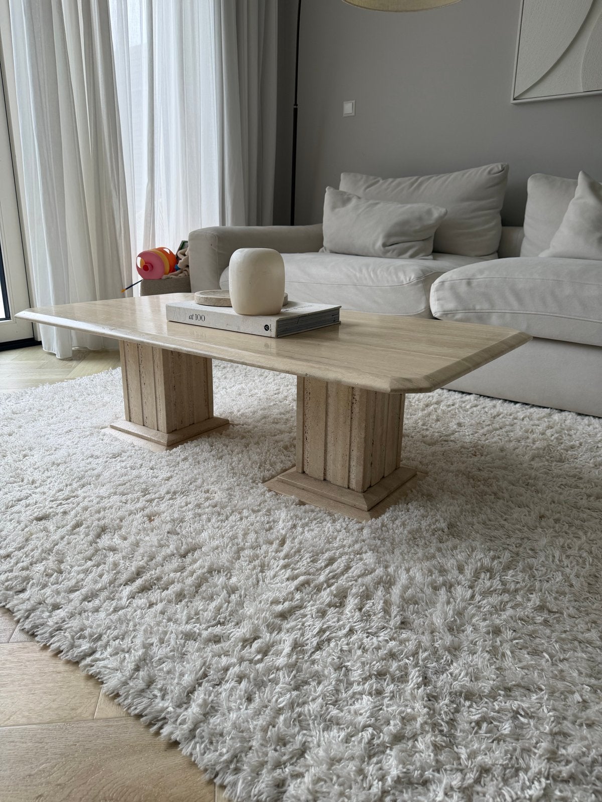 Vintage massief travertin salontafel | jaren 70/80 | XL, Huis en Inrichting, Tafels | Salontafels, Ophalen, Gebruikt, 100 tot 150 cm
