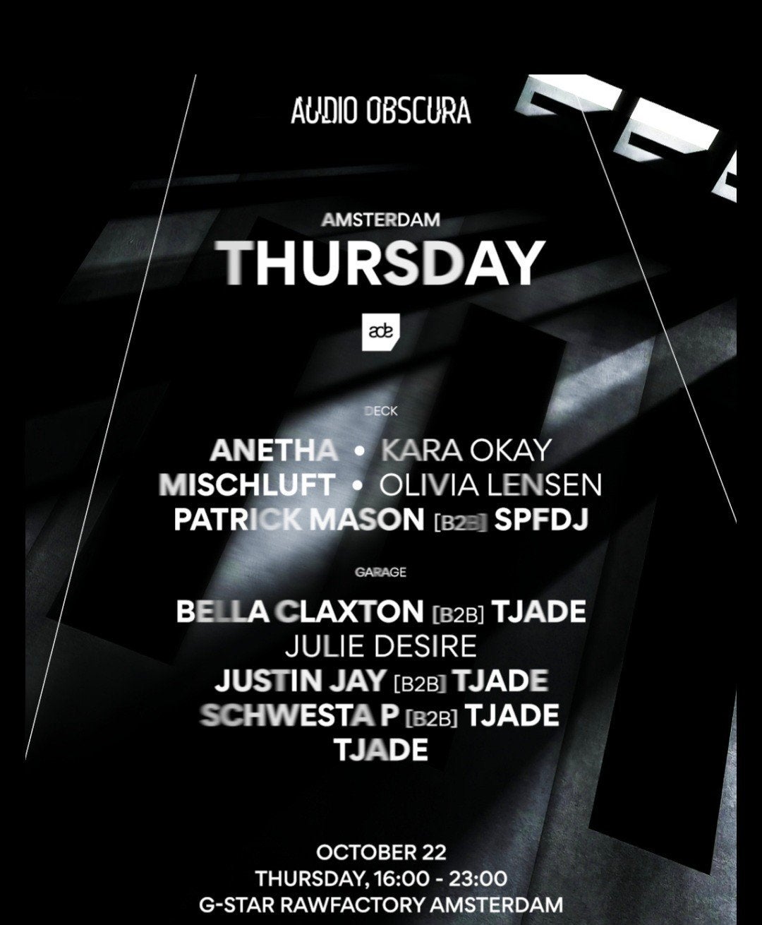 4 kaartjes voor ADE Audio Obscura Thursday, Drie personen of meer
