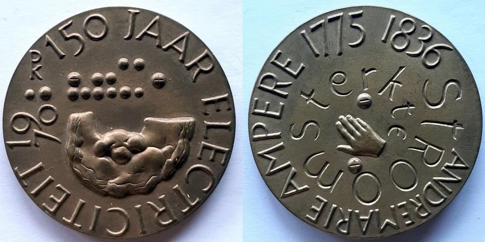 Penning Ampère / 150 jaar electriciteit  VPK 1970, Postzegels en Munten, Penningen en Medailles, Verzenden, Brons, Nederland