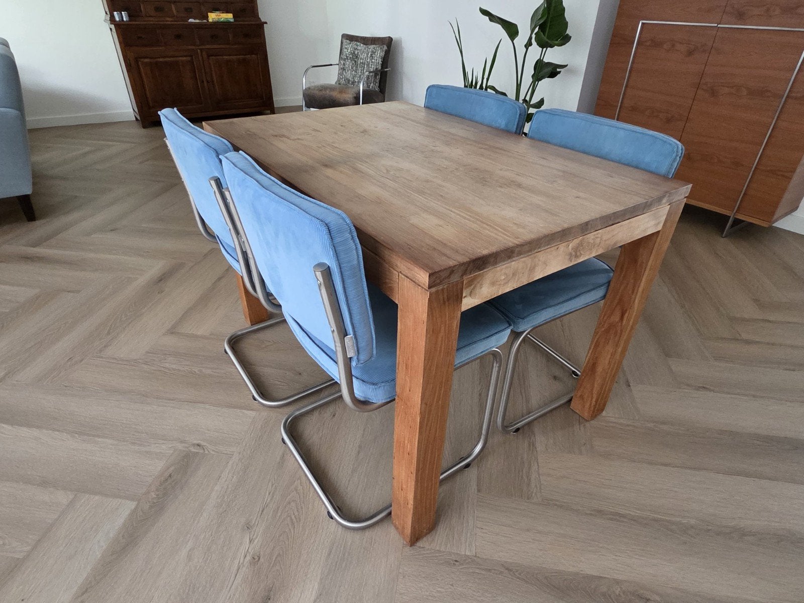 Teakhouten eettafel 120cm, Huis en Inrichting, Ophalen, Gebruikt, Teakhout, Vier personen