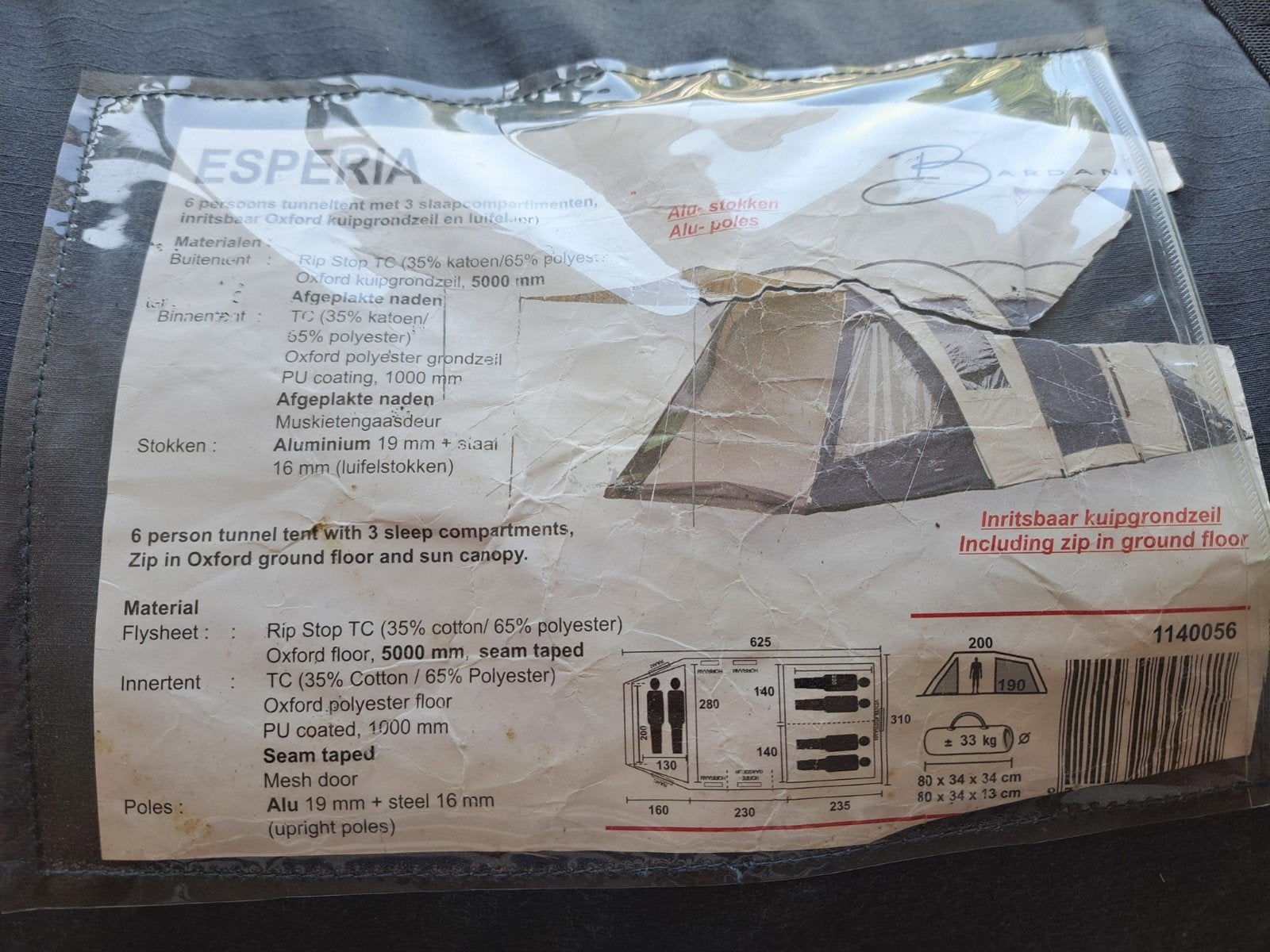 Esperria 6-persoons tunneltent met 3 slaapcompartimenten, Caravans en Kamperen, Tenten, Ophalen of Verzenden, Gebruikt, Meer dan 6