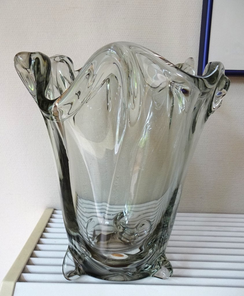 Monumentale Franse handgeblazen zakdoek vaas: 4.5 kg, Antiek en Kunst, Ophalen of Verzenden