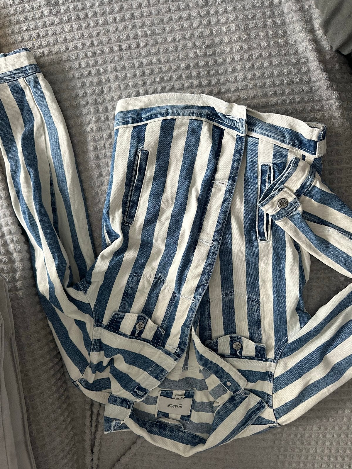 Pull&Bear gestreepte spijkerjas - Maat M, Ophalen of Verzenden, Zo goed als nieuw, Maat 38/40 (M), Blauw