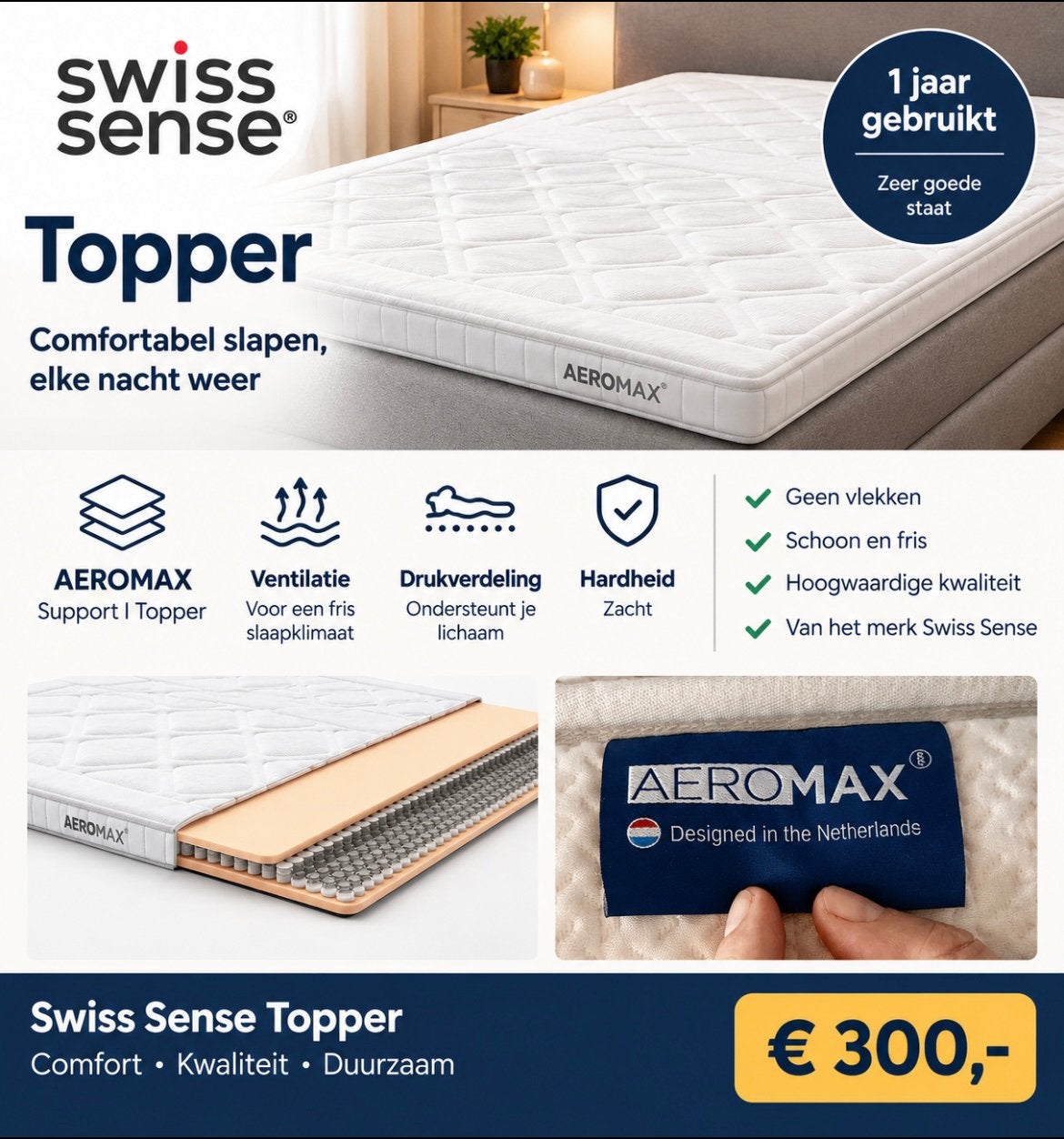 Topper van swiss sense in nieuwstaat, Ophalen, Zo goed als nieuw, Tweepersoons