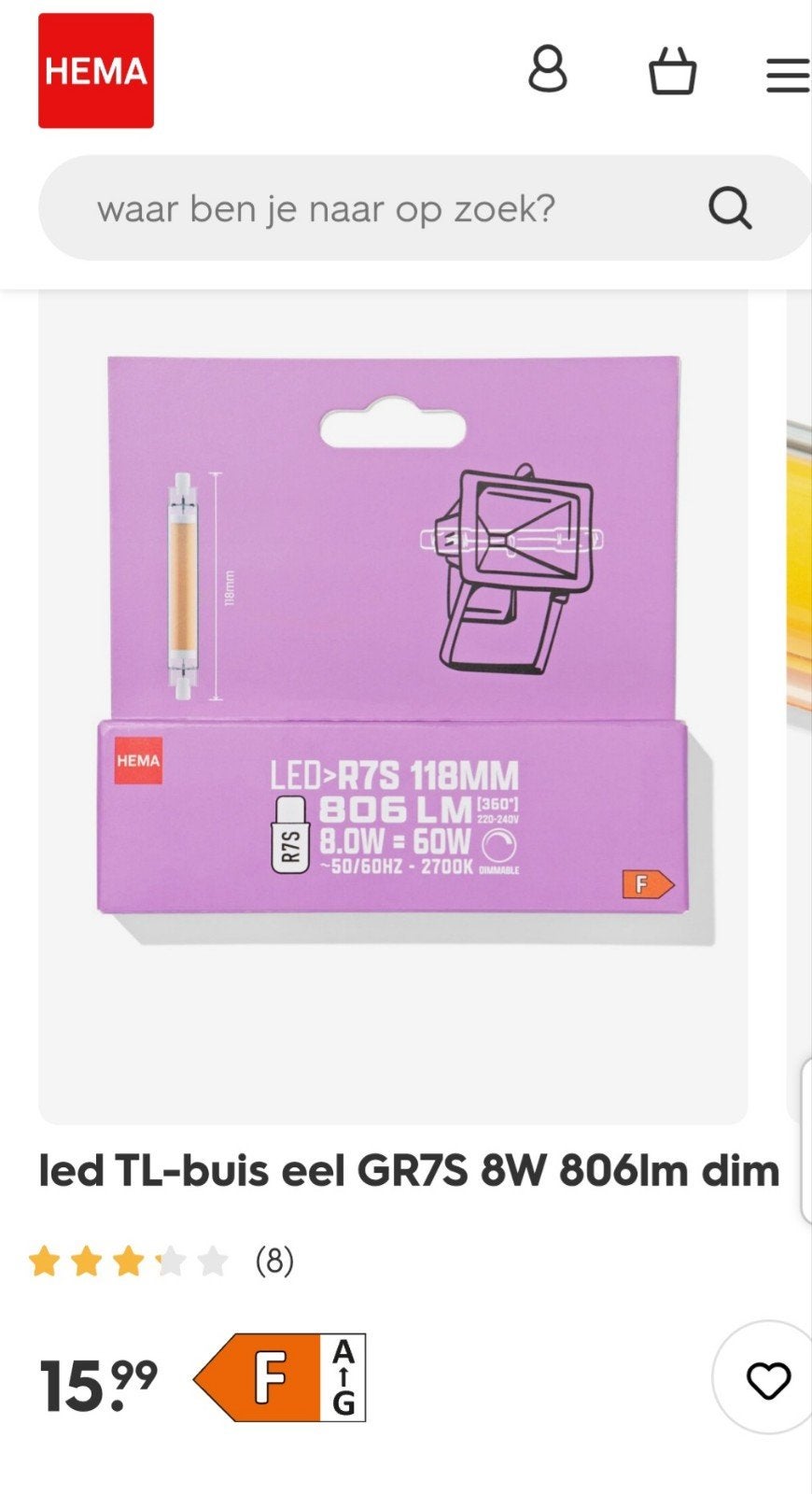 LED R7S 118mm 8.0W 806lm Dimbaar, Nieuw, Overige fittingen, Ophalen of Verzenden, Glas