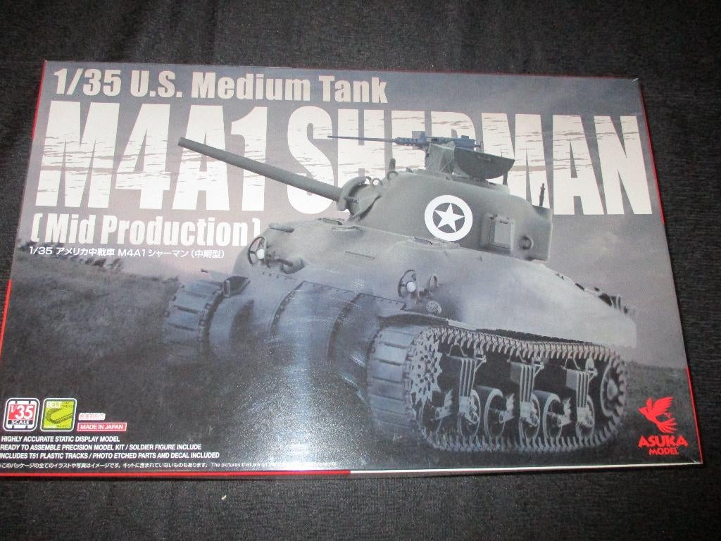 H-67,ASUKA 1-35,NO,35-010,U.S. Medium Tank M4A1 Sherman (Mid, Overige merken, 1:32 tot 1:50, Overige typen, Nieuw