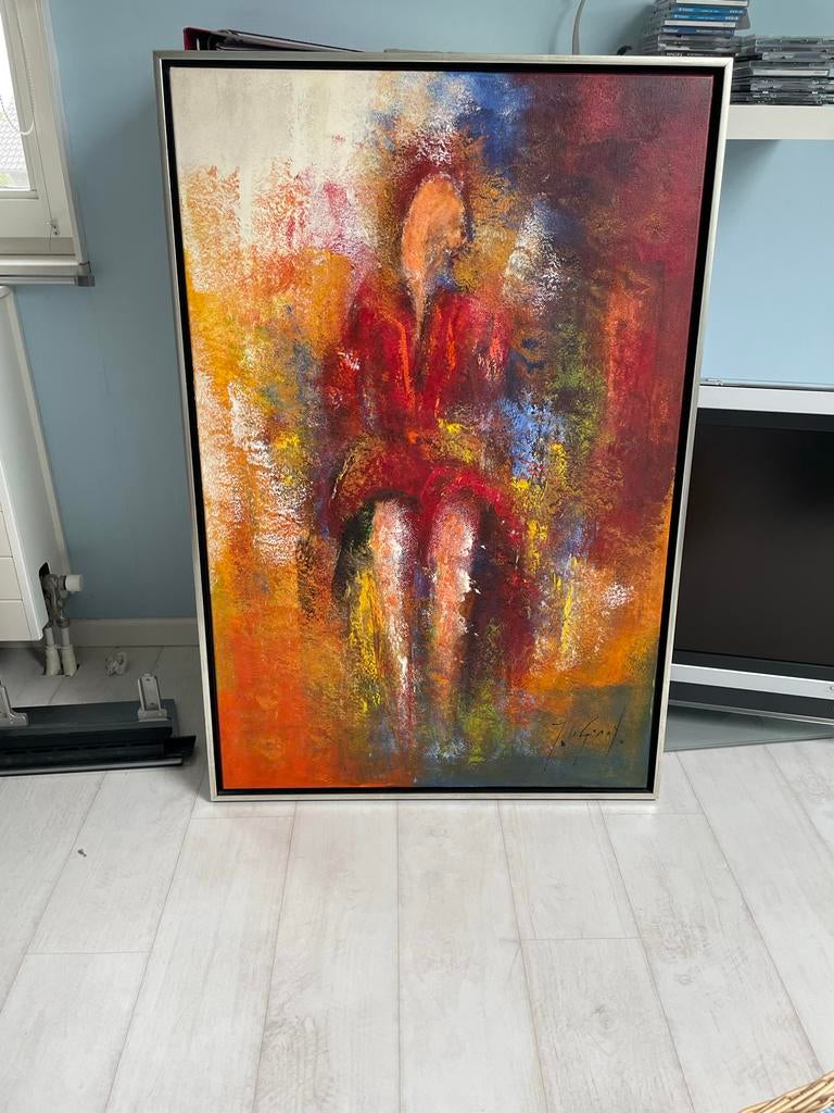 Groot abstract schilderij, gesigneerd, 85x125 cm, Antiek en Kunst, Kunst | Schilderijen | Abstract, Ophalen